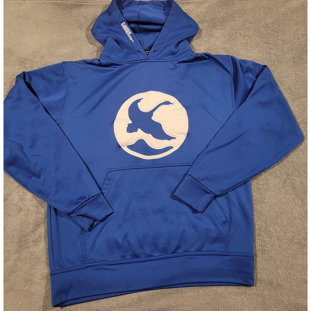 Gander Mountain Hoodie Blue Fleece Pullover Sweatshirt White Goose Logo